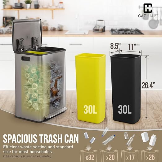 CAPHAUS Dual Trash Can with Lid, Trash and Recycling Bins Combo - Image 3