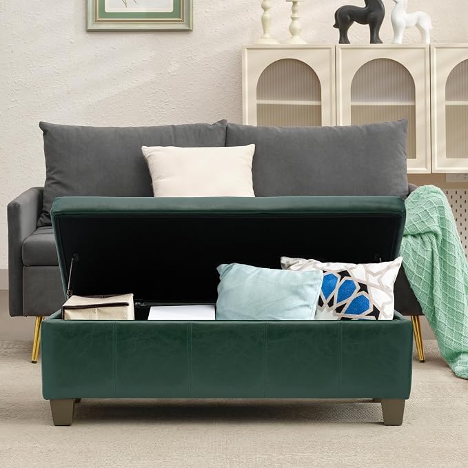 Green Faux Leather Ottoman - Image 2