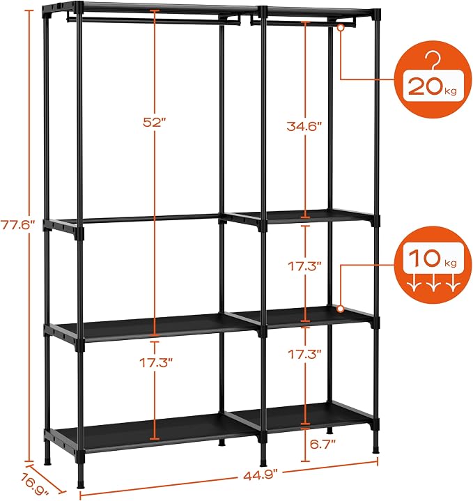 Clothes Rack, Portable Closet, 44.9 Inch Large Capacity Wardrobe Closet - Image 5
