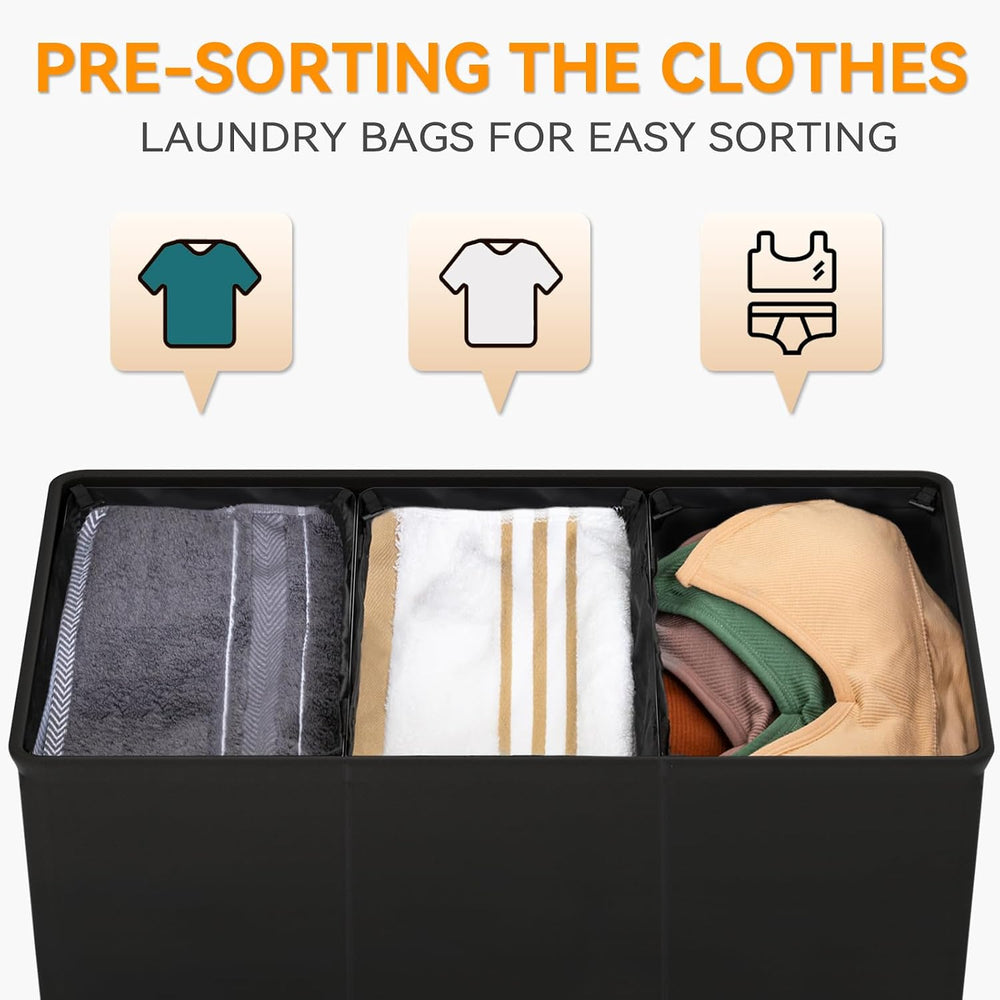 WOWLIVE 180L Laundry Hamper 3 Section, Large Laundry Basket with Lid