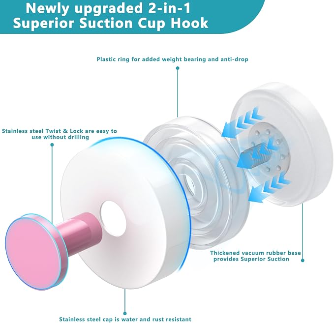 Suction Cup Hooks for Shower, Removable No Drill Towel Hooks, Upgraded 15 lbs - Image 2