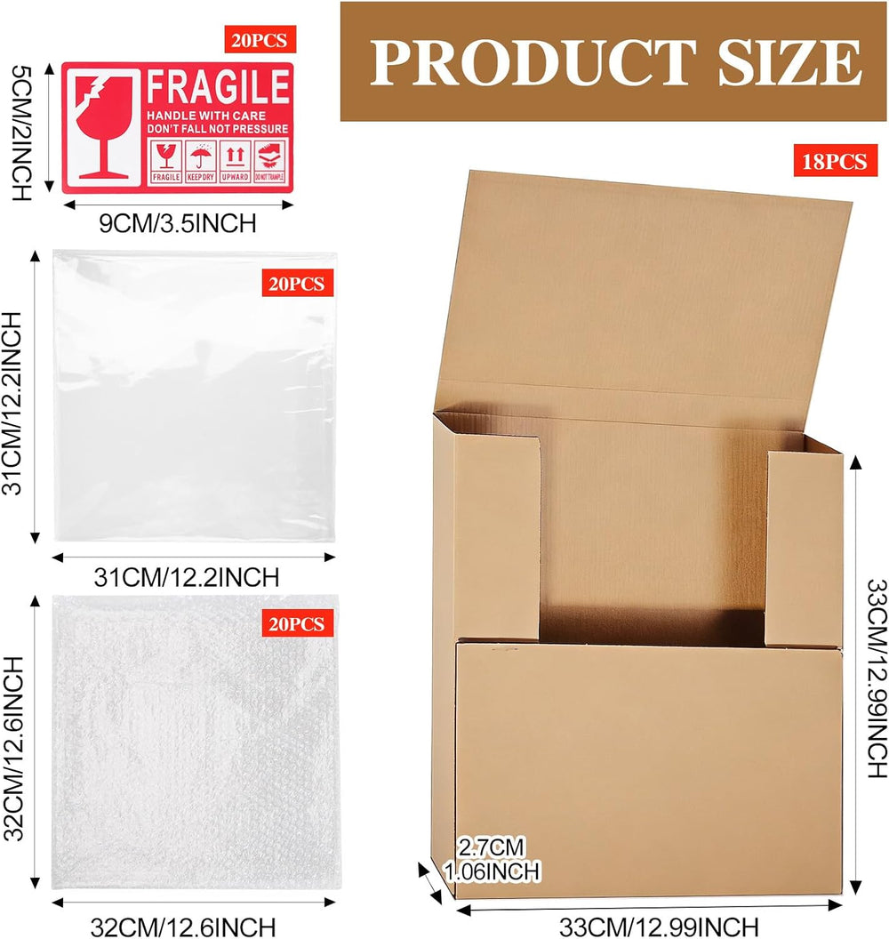 18 Set Vinyl Record Mailers 12.9 x 12.9 x 1" Shipping Boxes Brown Easy F...