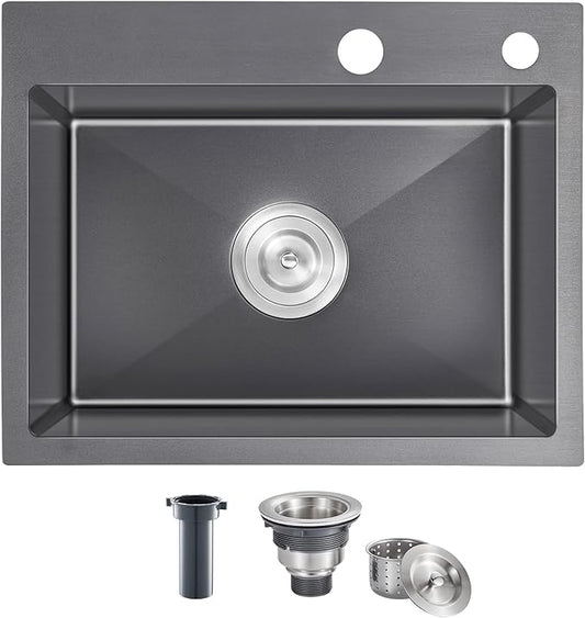 23x18 Inch Kitchen Sink, Handmade 304 Stainless Steel Sink, Topmount by OUGOO
