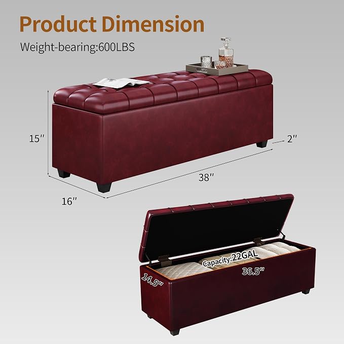 38 Inches long Wine red Ottoman Bench - Image 2