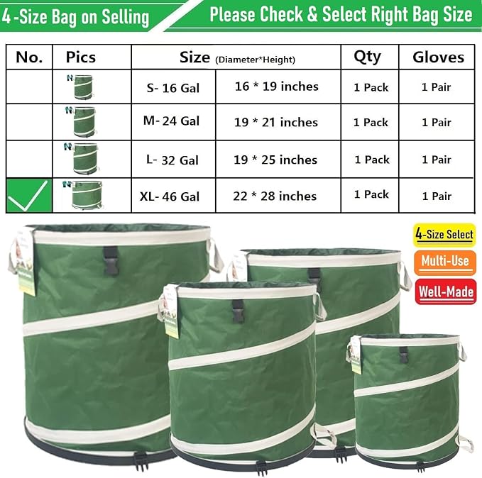 46-Gallon Collapsible Trash Can Hard-Shell Bottom Yard Garden Bag - Image 9