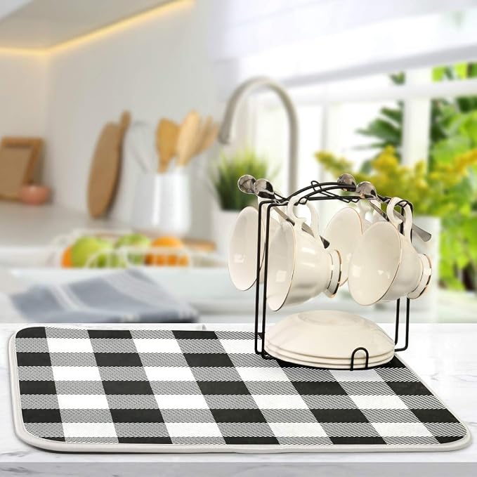 White and Black Buffalo Plaid Dish Drying Mat 18x24 - Image 5