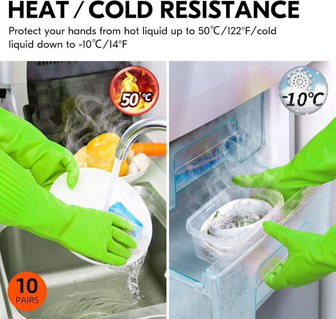 Vgo... 10-Pairs Dishwashing Gloves, Reusable Household Gloves, Kitchen Gloves - Image 5