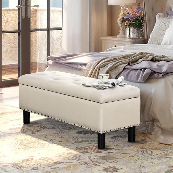 Furnimart 42.5 Inch Storage Ottoman Bench, Flip Top End of Bed Storage Bench - Image 3
