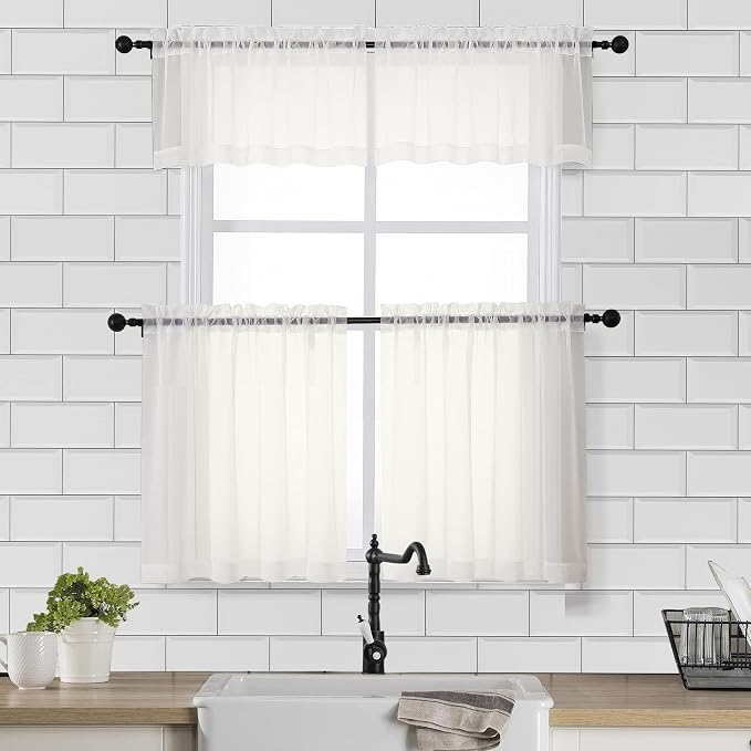 Chyhomenyc Sheer Curtains Tiers 2 Pieces Set, Light Filtering Small Curtains 24 - Image 2