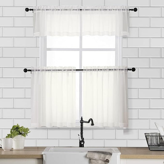 Chyhomenyc Sheer Curtains Tiers 2 Pieces Set, Light Filtering Small Curtains 24 - Image 2