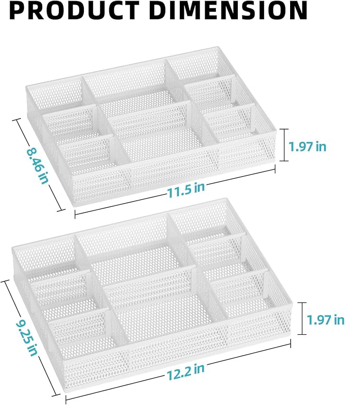 Marbrasse 2 Pack Desk Drawer Organizer, Mesh Drawer Organizer Tray - Image 5