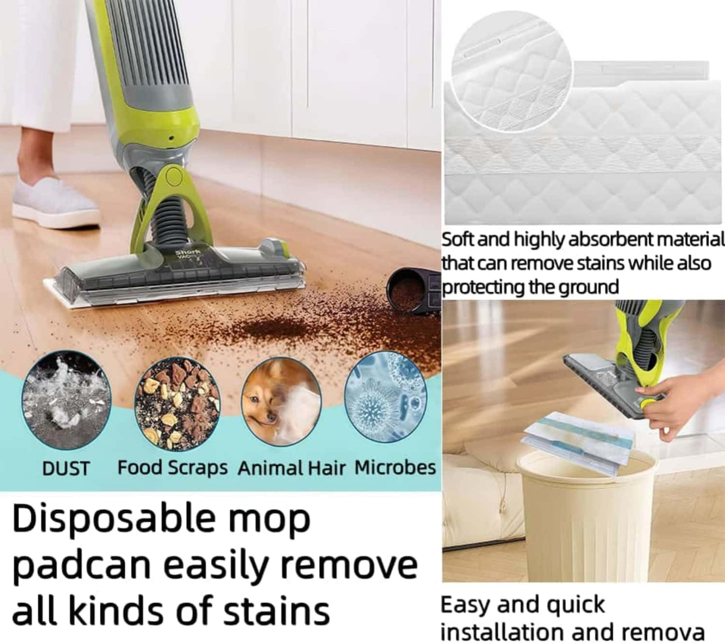 20 Pack Disposable VACMOP Replacement Pads Compatible with VM252 VM251 VM250 VM200 VC205 QM250 Models, Vacuum Mop Pads Refills for All Hard Floors