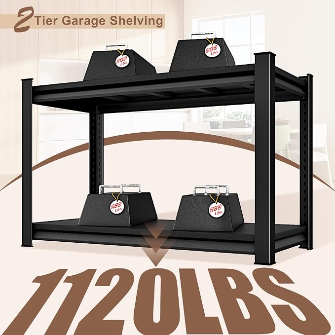 48" W 2-Tier Garage Shelving Heavy Duty, 1120LBS Loads Garage Storage Shelves - Image 4