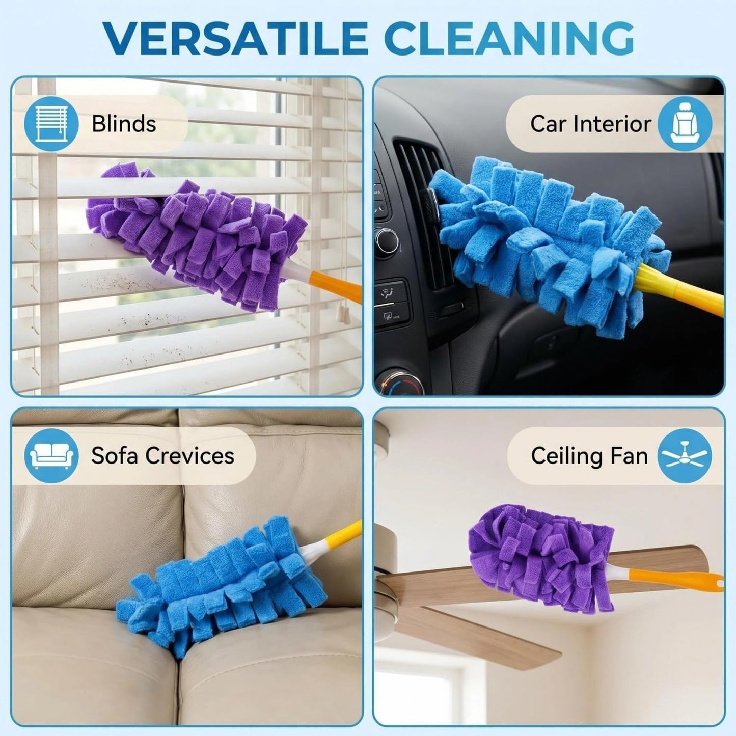 2026 New Reusable Chenille Microfiber Dust Duster, 360° Electrostatic Duster with Washable Removable Cloth Covers, Refillable Multi-Surface Duster for Home Furniture Ceiling Fan Cleaning (1 Set)