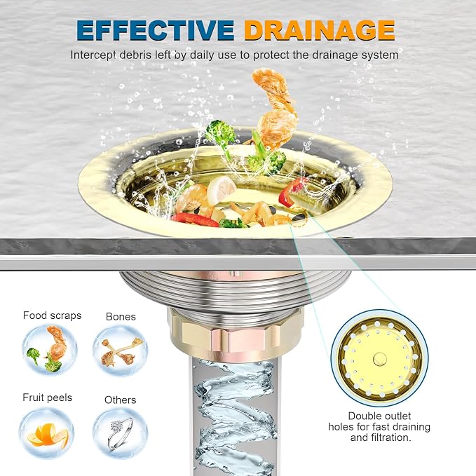 BOTEMY Stainless Steel Gold Sink Drain Strainer Kit 3-1/2 inch Kitchen Drain - Image 5