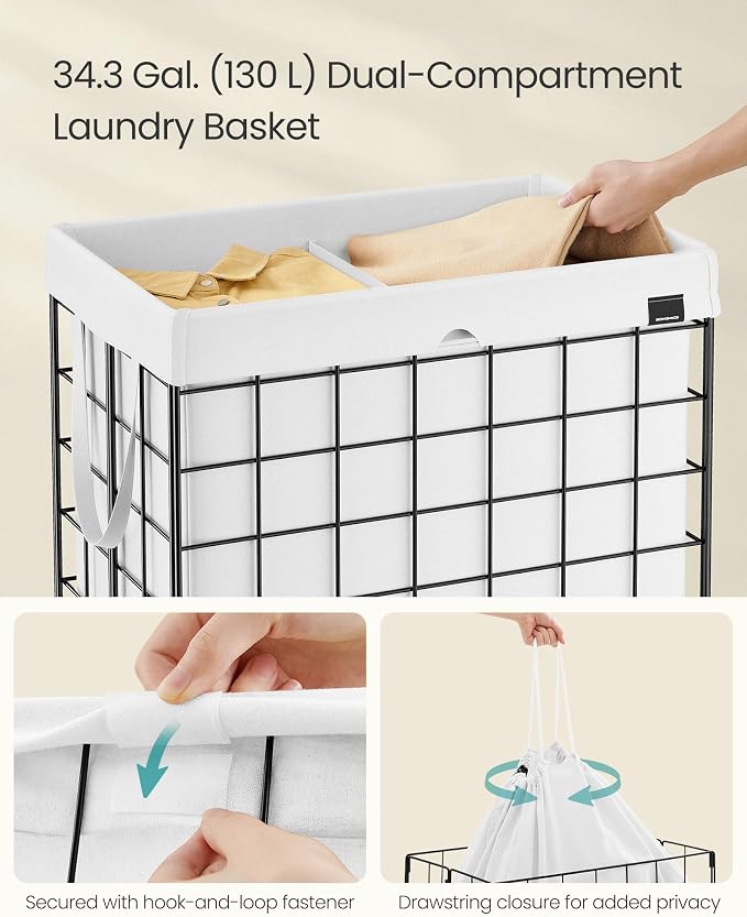 SONGMICS Laundry Hamper, 34.3 Gal. Laundry Basket, Collapsible Clothes Hamper - Image 3