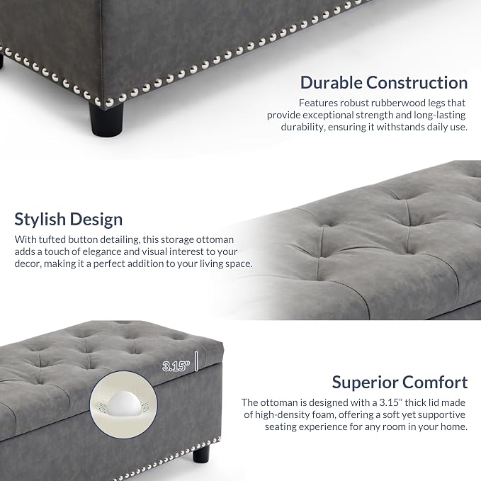 BELLEZE 47" Storage Ottoman, Storage Bench - Image 8