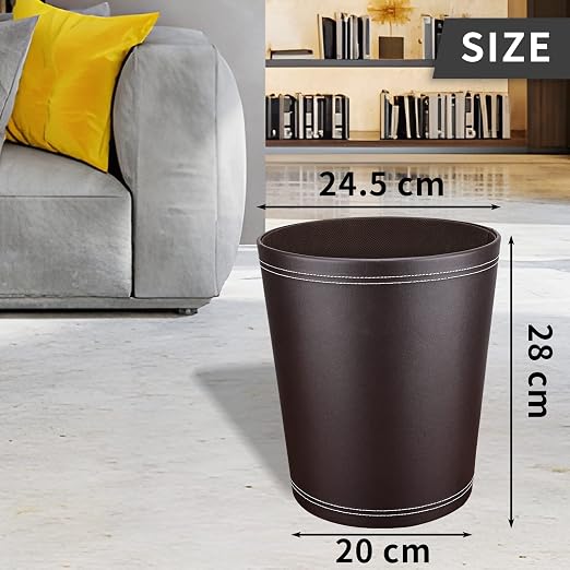 Pu Leather Trash Can for Bedroom, 2.6 Gallon Wastebasket for Office, Small - Image 2