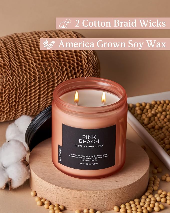M&SENSE Pink Beach Sands Jar Candle, 11.6oz Pineapple & Coconut Scented Natural - Image 3