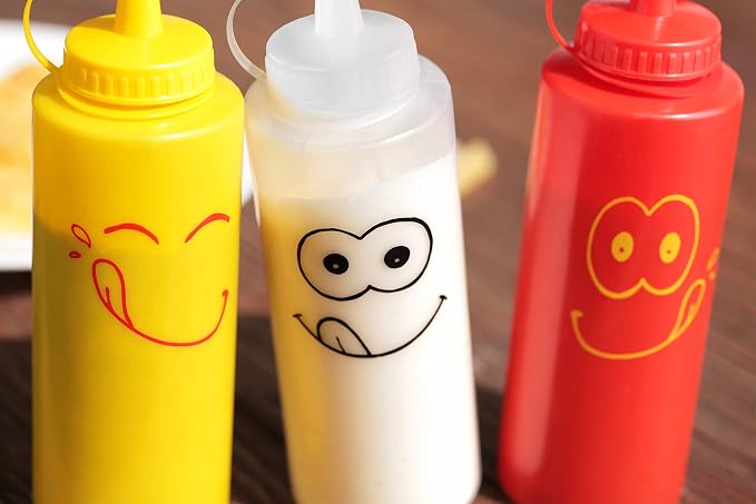 New Star Foodservice 28560 Smiley Faces Squeeze Bottle Set, and Clear, 12 oz - Image 6