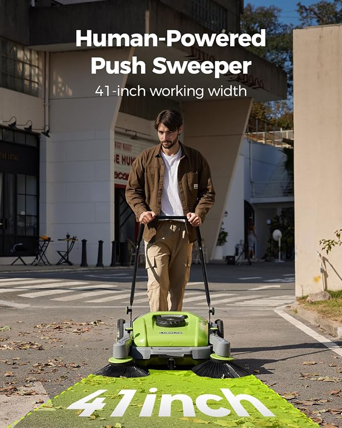 41" Industrial Walk-Behind Hand Push Floor Sweeper | Commercial 55L Large - Image 4