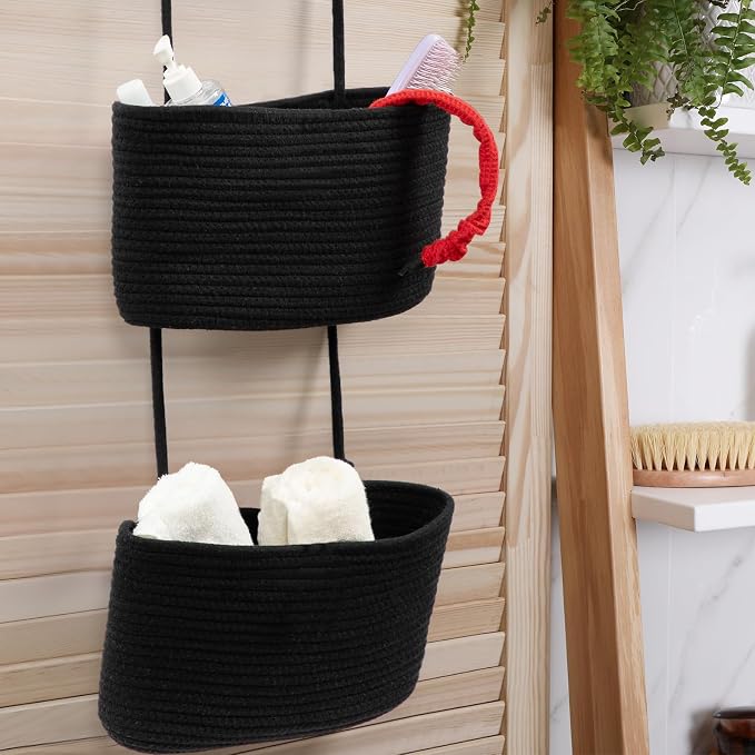 TeoKJ Over the Door Organizer, 3-Tier Woven Cotton Hanging Kitchen Baskets - Image 9