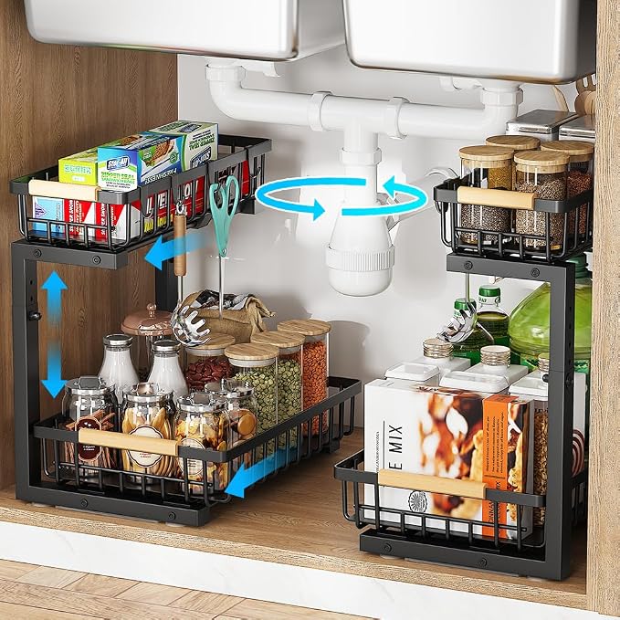 Under Sink Organizer, 2 Tier Under Sink Organizers and Storage, Metal Slide out - Image 2