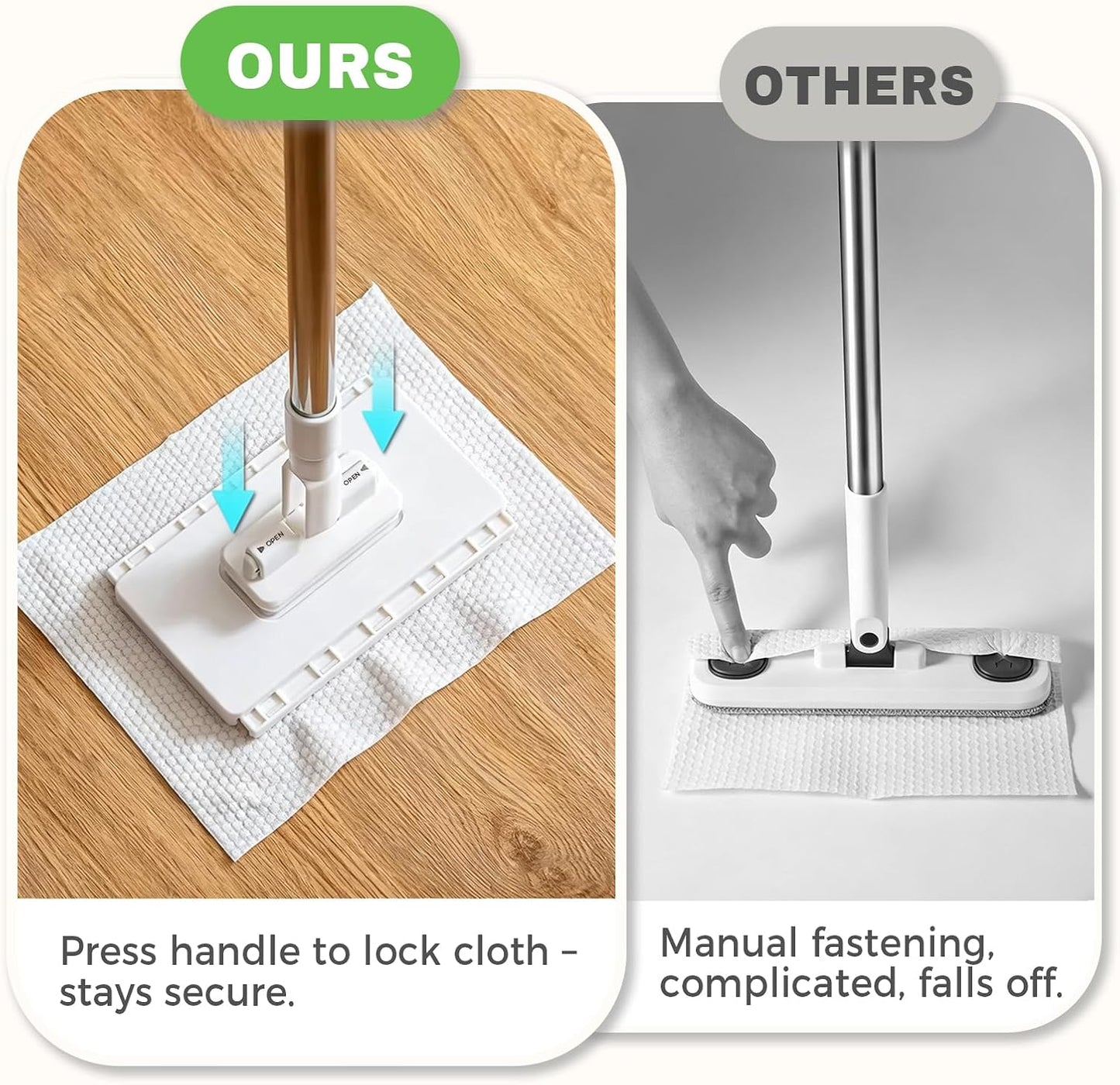 Snap Grip Mini Mop, Zero Touch Gap Dust Cleaner & Locking Head, Cloth Changing Mini Mop, for Kitchen Bathroom Toilet Corners Window Wall Cleaning(10 Reusable Cloths)