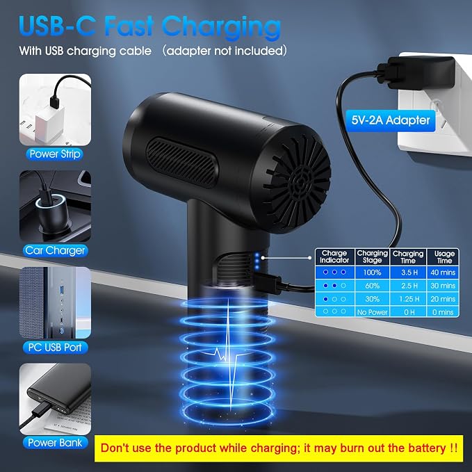 Compressed Air Duster, 100000RPM Handheld Car Vacuum/Air Blower& Pump, 3 Gear - Image 7