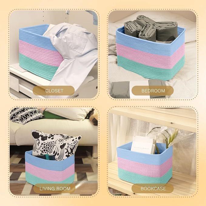 Hopegiver Woven Storage Baskets 15x11x10 Inch, 1 Pack Collapsible Cube Storage - Image 7