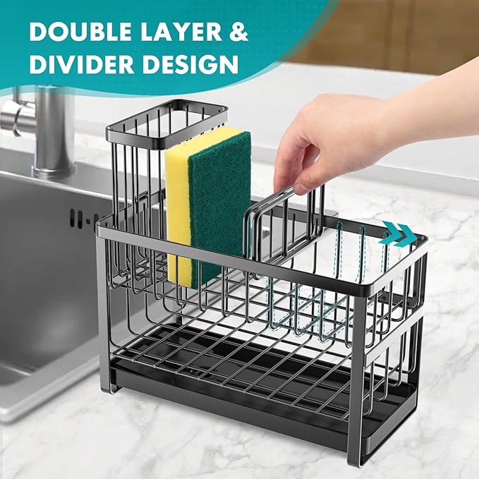 Sinnsally Kitchen Sponge Holder, 2 Tier Sink Caddy Organizer - Image 4