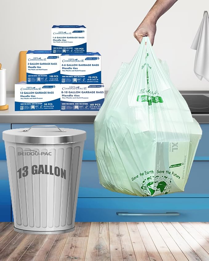 Compostable 13 Gallon Trash Bags, Tall Kitchen Garbage Bags - Image 5