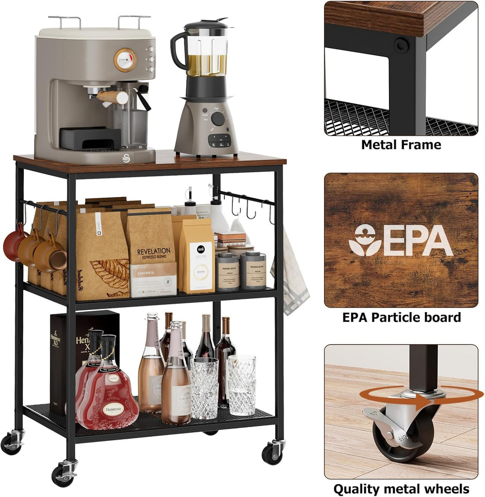 Homleke 3-Tier Rolling Kitchen Microwave Cart, Utility Cart