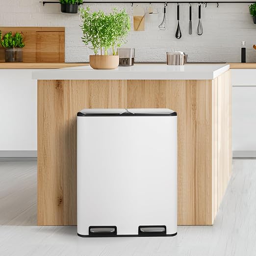 16 Gal Dual Trash Can, Stainless Steel Kitchen Garbage Bin, Recycle Dustbin - Image 9