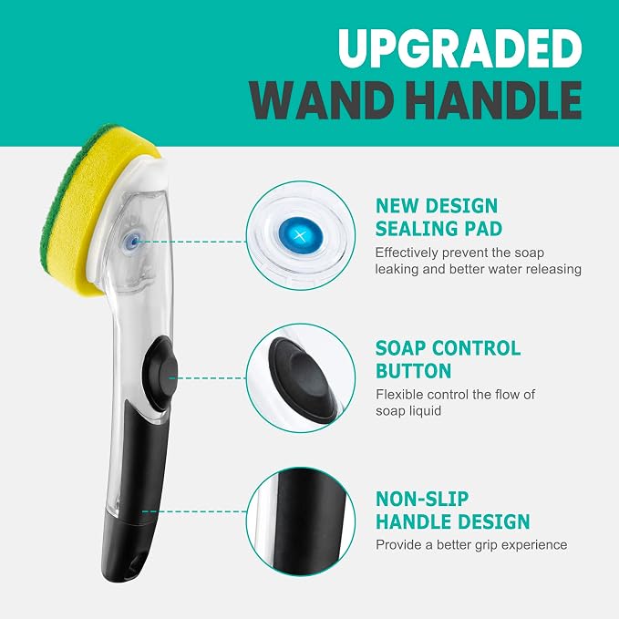 Heavy Duty Dishwand with Refills, Dish Wand Replacement Sponge Heads with Handle - Image 2