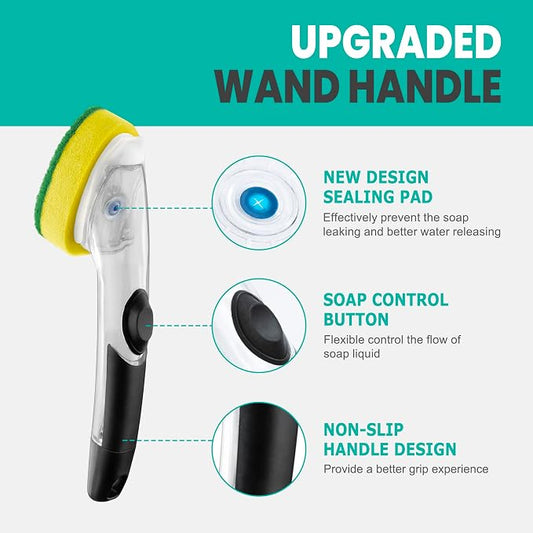 Heavy Duty Dishwand with Refills, Dish Wand Replacement Sponge Heads with Handle - Image 2