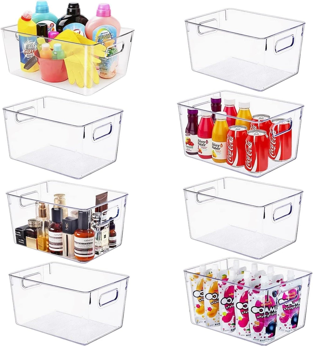 Set of 8 Large Clear Plastic Storage Bins, Storage Containers