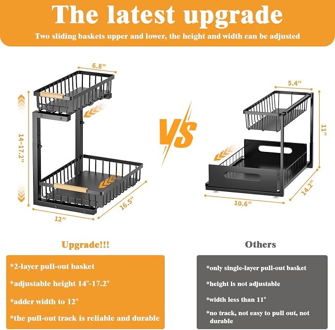 2-Tier Slide Out Under Sink Organizer – 2-Tier Pull-Out Storage Rack, Bathroom - Image 7
