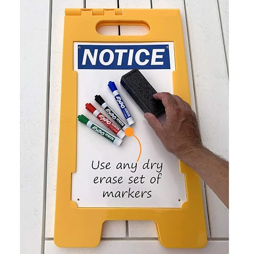 SmartSign 25 x 12 inch “Notice” Write-On Two-Sided Folding Floor Sign, Dry Erase - Image 3