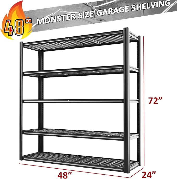 48" W Metal Garage Shelving 5 Tier Storage Shelves Heavy Duty 3030LBS