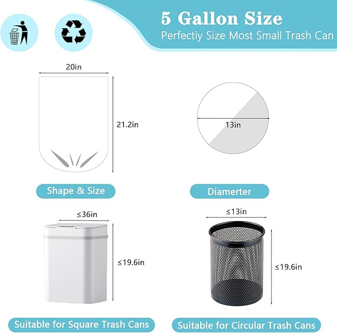 500 Count 5 Gallon Trash Bags, Strong Small Garbage Bags, Bathroom Trash Can - Image 4