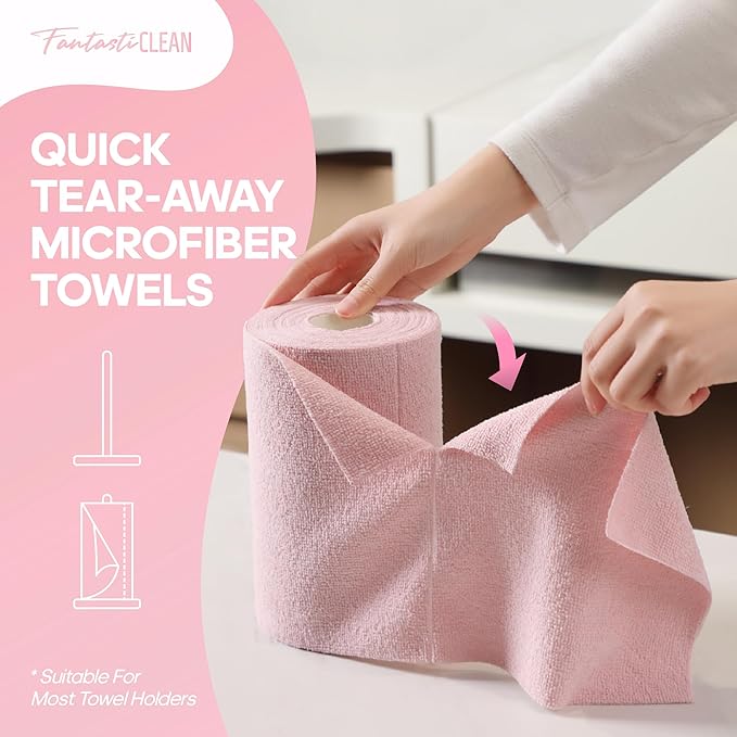 Fantasticlean Microfiber Cleaning Cloth Roll 2 Rolls 120 Pack, Tear Away - Image 2