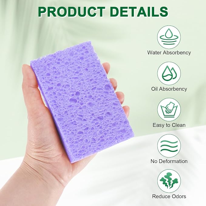 12-Pack Kitchen Sponges, Condense Eco Cellulose Non-Scratch Scrub Heavy Sponge - Image 2