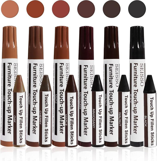 Furniture Repair kit, Wood Scratch Cover Markers*6 and Wax Filler Sticks*6 by SEISSO