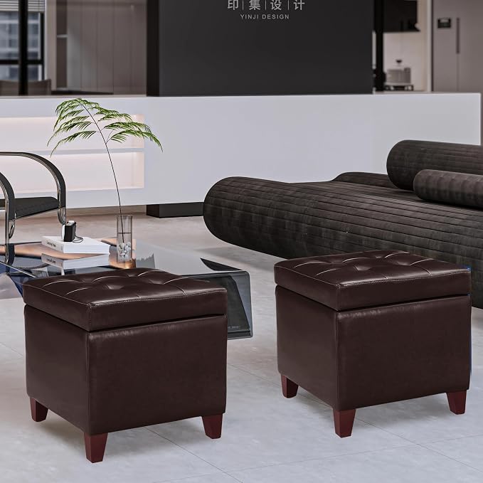 Adeco Bonded Leather Square Tufted Footstool - Image 7
