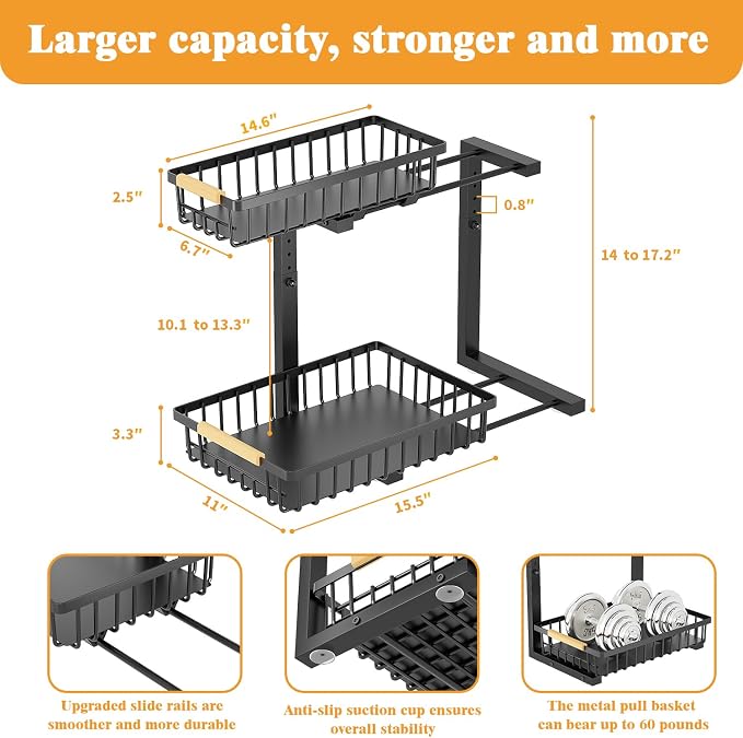 2-Tier Slide Out Under Sink Organizer – 2-Tier Pull-Out Storage Rack, Bathroom - Image 8