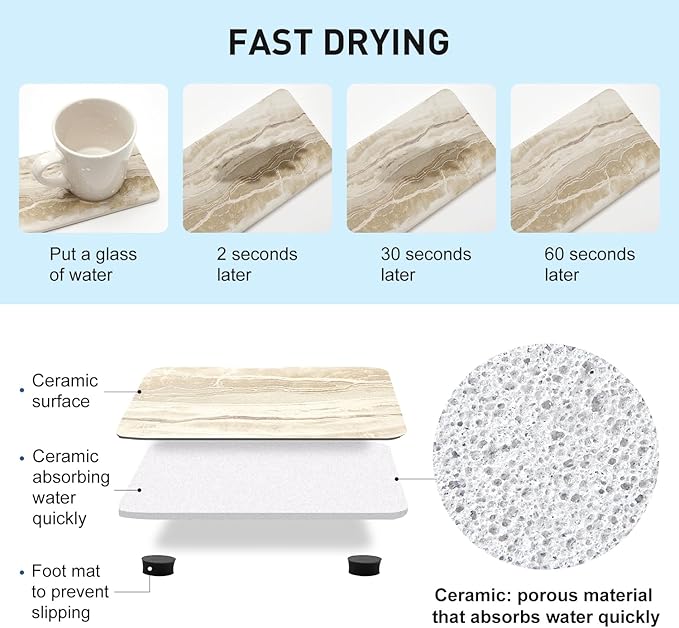 Set of 4 Drying Stone for Kitchen Counter Soap Tray Ceramic Bathroom Sink Trays - Image 3