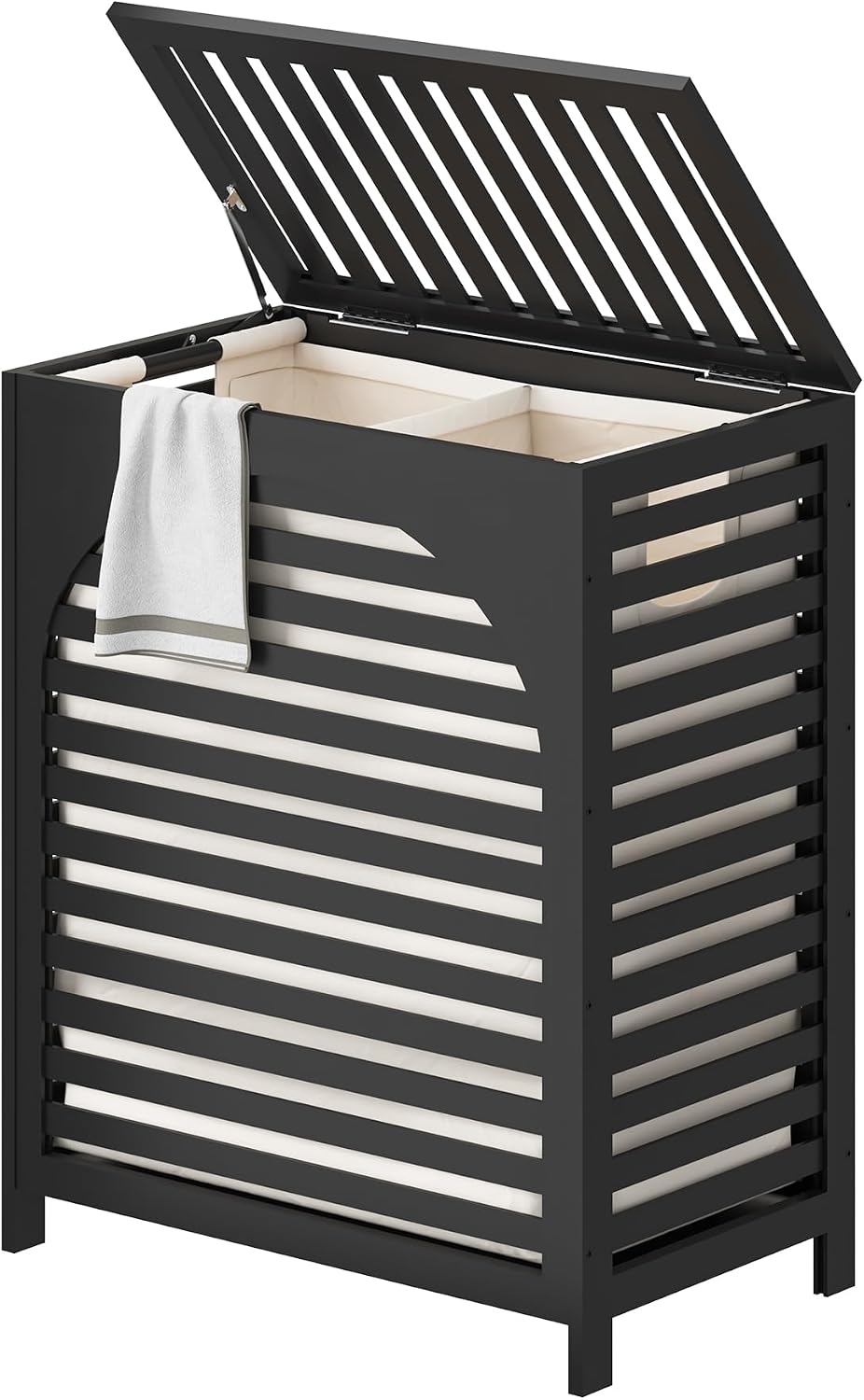 Laundry Hamper with Lid, Bamboo with Handles and Removable Liner Bag, 125L La...