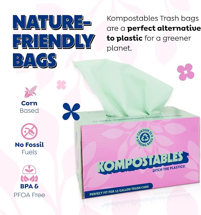 BPI 100% Home Compostable Kitchen Trash Bags, 13 Gallon 1.5 Mil Heavy Duty - Image 3