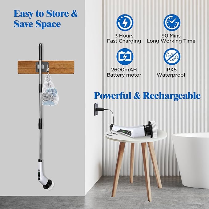 Electric Spin Scrubber, Cordless Bath Tub Power Scrubber - Image 4